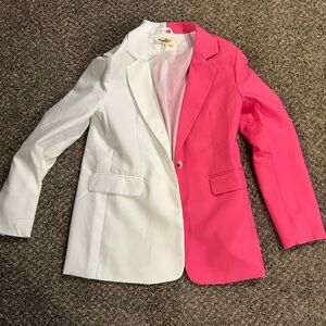 Chic Two-Tone Blazer in Pink and White